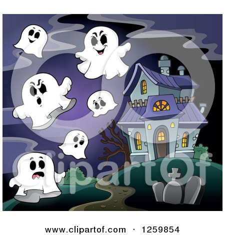 Clipart of a Haunted House with Ghosts - Royalty Free Vector Illustration by visekart