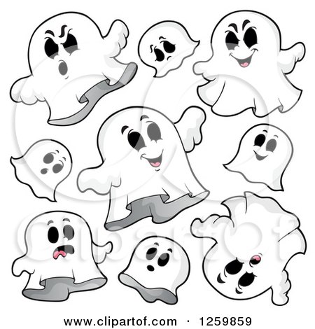 Clipart of Halloween Ghosts Flying - Royalty Free Vector Illustration by visekart