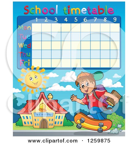 Clipart of a School Timetable with a Boy Skateboarding to School - Royalty Free Vector Illustration by visekart