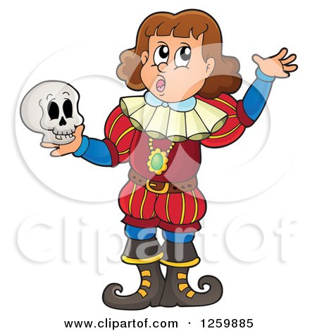 Clipart of a Young Actor Holding a Skull - Royalty Free Vector Illustration by visekart