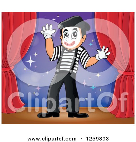 Clipart of a Male Mime Performing on Stage - Royalty Free Vector Illustration by visekart