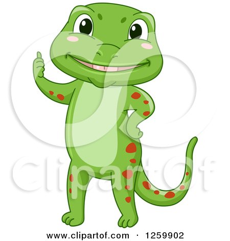Clipart of a Cute Happy Green Gecko Giving a Thumb up - Royalty Free Vector Illustration by BNP Design Studio