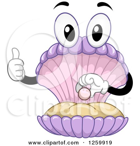 Clipart of a Happy Mollusk Holding a Pearl and Thumb up - Royalty Free Vector Illustration by BNP Design Studio