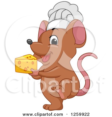 Clipart of a Cute Brown Chef Mouse Holding Cheese - Royalty Free Vector Illustration by BNP Design Studio