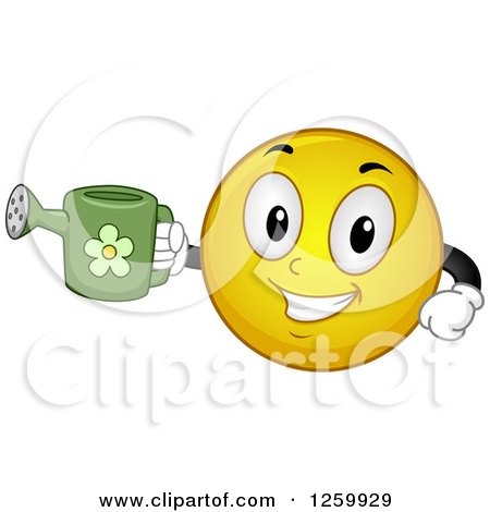 Clipart of a Happy Emoticon Holding a Watering Can - Royalty Free Vector Illustration by BNP Design Studio