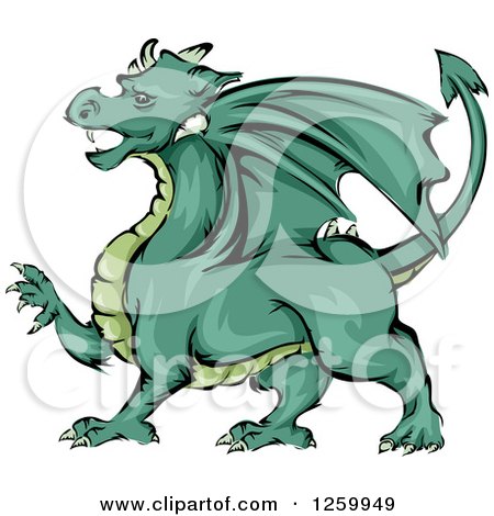 Clipart of a Green Dragon Mascot - Royalty Free Vector Illustration by BNP Design Studio