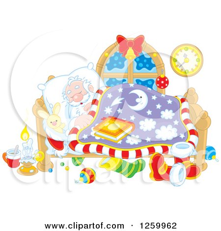 Clipart of Santa Sleeping in Bed - Royalty Free Vector Illustration by Alex Bannykh