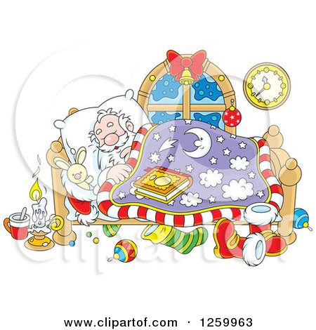 Clipart of Santa Claus Sleeping in Bed - Royalty Free Vector Illustration by Alex Bannykh