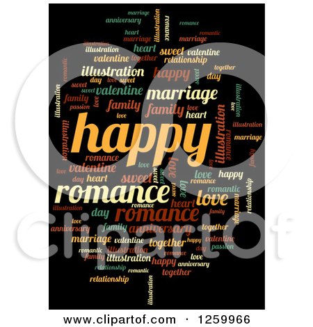 Clipart of a Romance and Happy Word Collage on Black - Royalty Free Illustration by oboy