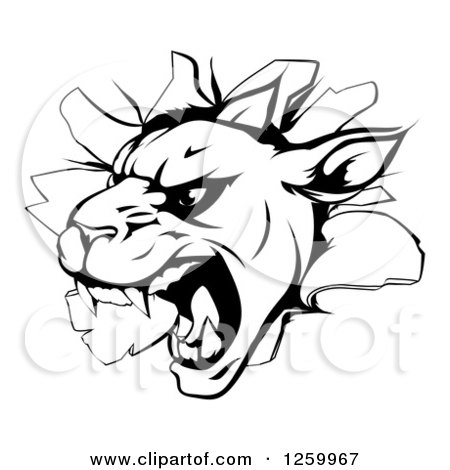 Clipart of a Black and White Panther Breaking Through a Wall - Royalty Free Vector Illustration by AtStockIllustration