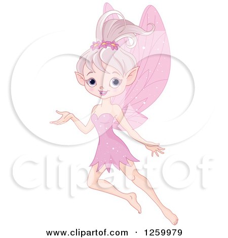 Clipart of a Presenting Pink Pixie Fairy Girl - Royalty Free Vector Illustration by Pushkin