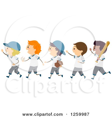 Clipart of Happy Boys Walking with Baseball Equipment - Royalty Free Vector Illustration by BNP Design Studio