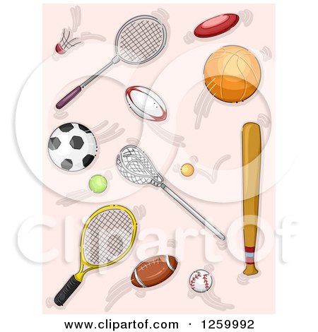 Clipart of Sports Rackets Balls and Accessories over Pink - Royalty Free Vector Illustration by BNP Design Studio