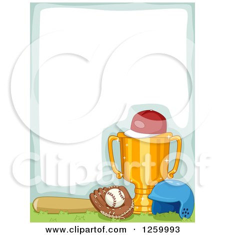 Clipart of a Border with a Sports Trophy and Baseball Equipment - Royalty Free Vector Illustration by BNP Design Studio