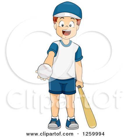 Clipart of a Cacuasian Boy Holding out a Ball and a Baseball Bat - Royalty Free Vector Illustration by BNP Design Studio