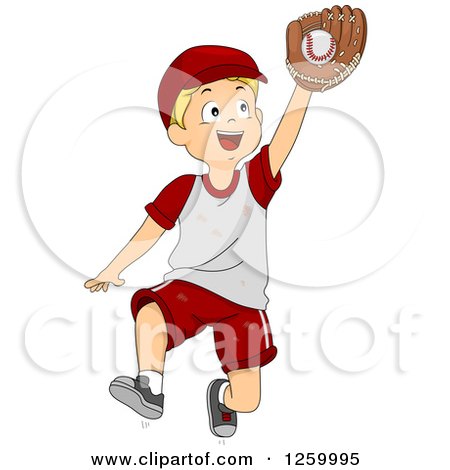 Clipart of a Blond Caucasian Boy Catching a Baseball - Royalty Free Vector Illustration by BNP Design Studio