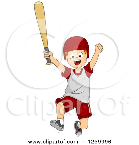 Clipart of a Cacuasian Boy Jumping with Baseball Bat - Royalty Free Vector Illustration by BNP Design Studio