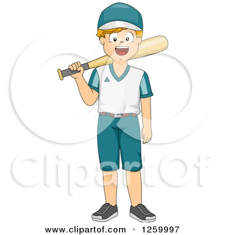 Clipart of a Cacuasian Boy Standing with a Baseball Bat - Royalty Free Vector Illustration by BNP Design Studio