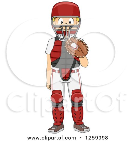 Clipart of a Caucasian Boy Baseball Catcher - Royalty Free Vector Illustration by BNP Design Studio