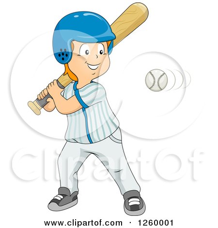 Clipart of a Cacuasian Boy Swinging a Baseball Bat - Royalty Free Vector Illustration by BNP Design Studio