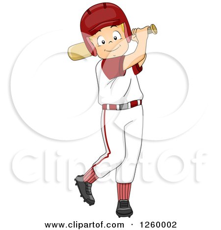 Clipart of a Cacuasian Boy Swinging a Baseball Bat - Royalty Free Vector Illustration by BNP Design Studio