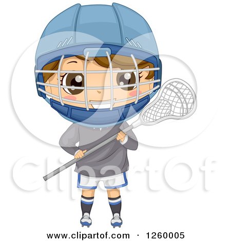 Clipart of a Caucasian Boy Holding a Lacrosse Stick - Royalty Free Vector Illustration by BNP Design Studio