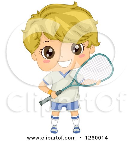 Clipart of a Blond Caucasian Boy Holding a Squash Racket - Royalty Free Vector Illustration by BNP Design Studio