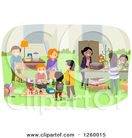 Clipart of Happy People at a Neighborhood Yard Sale - Royalty Free Vector Illustration by BNP Design Studio