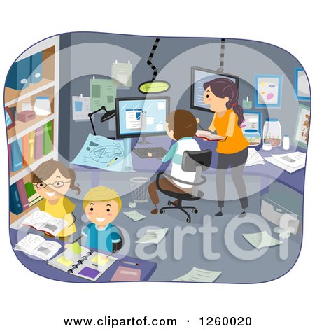 Clipart of a Family Doing Experiments in an Office Room - Royalty Free Vector Illustration by BNP Design Studio