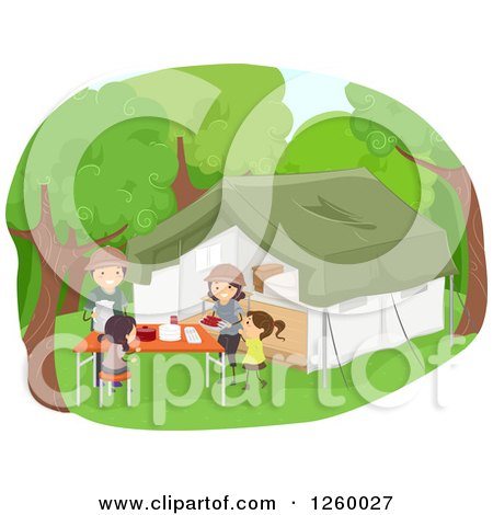 Clipart of a Happy Family Camping - Royalty Free Vector Illustration by BNP Design Studio