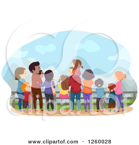 Clipart of a Rear View of Happy Families Enjoying a Scene - Royalty Free Vector Illustration by BNP Design Studio