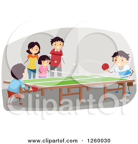 Clipart of a Happy Family Playing a Game of Table Tennis - Royalty Free Vector Illustration by BNP Design Studio