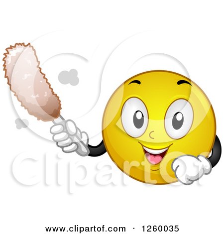 Clipart of a Happy Emoticon Cleaning with a Duster - Royalty Free Vector Illustration by BNP Design Studio