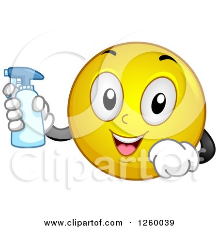 Clipart of a Happy Emoticon Holding a Spray Bottle - Royalty Free Vector Illustration by BNP Design Studio