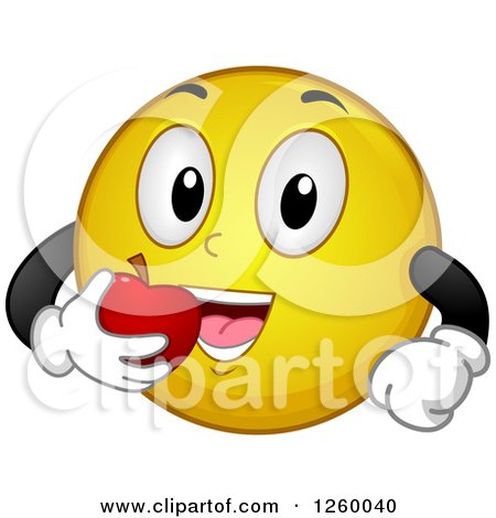 Clipart of a Happy Emoticon Eating an Apple - Royalty Free Vector Illustration by BNP Design Studio