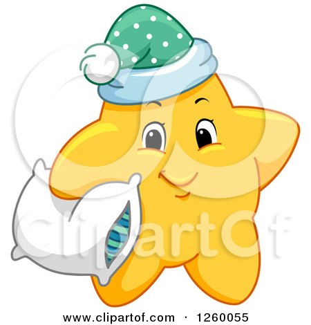 Clipart of a Cute Happy Yellow Star Holding a Pillow - Royalty Free Vector Illustration by BNP Design Studio