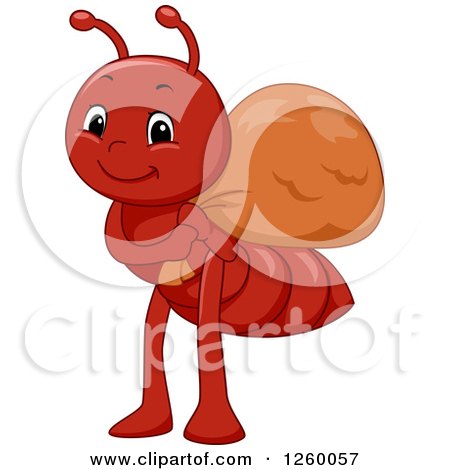 Clipart of a Cute Red Ant Carrying a Sack - Royalty Free Vector Illustration by BNP Design Studio