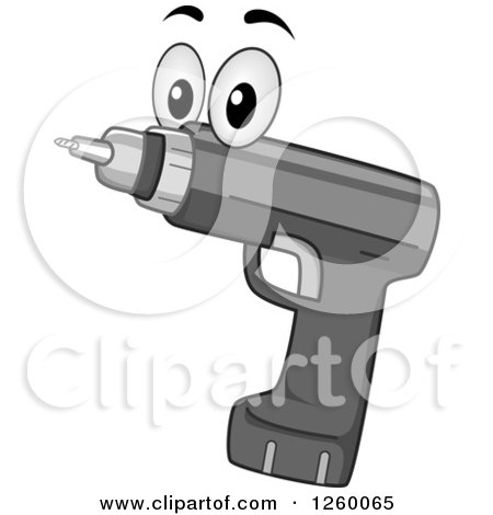 Clipart of a Gray Electric Drill Character - Royalty Free Vector Illustration by BNP Design Studio