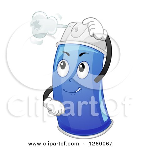 Clipart of a Blue Insecticide Spray Bottle Character Attacking an Insect - Royalty Free Vector Illustration by BNP Design Studio