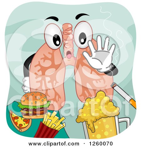 Clipart of a Pair of Lungs Saying No to Junk Food Beer and Smoking - Royalty Free Vector Illustration by BNP Design Studio