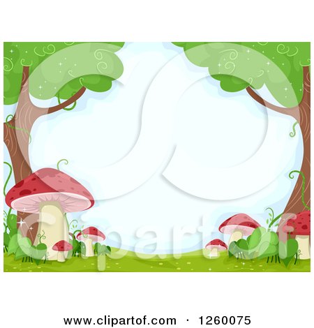 Clipart of a Border of Red Mushrooms and Trees - Royalty Free Vector Illustration by BNP Design Studio