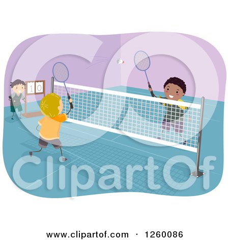 Clipart of Boys Playing Badminton on an Indoor Court - Royalty Free Vector Illustration by BNP Design Studio