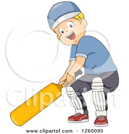 Clipart of a Blond Caucasian Boy Cricket Bating - Royalty Free Vector Illustration by BNP Design Studio