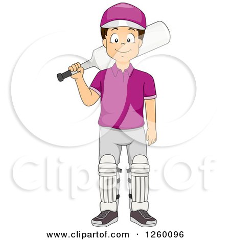 Clipart of a Boy Holding a Cricket Bat - Royalty Free Vector Illustration by BNP Design Studio