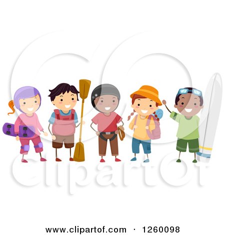 Clipart of a Group of Happy Sporty Children - Royalty Free Vector Illustration by BNP Design Studio