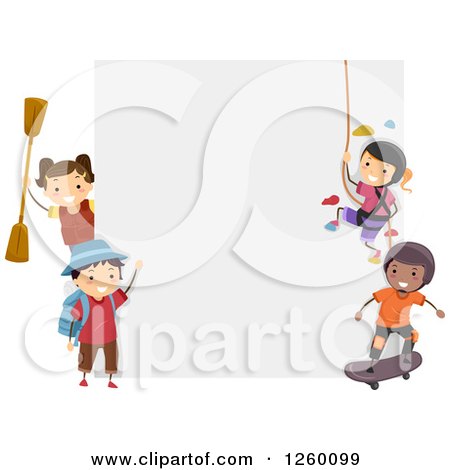 Clipart of Sporty Children Around a Blank Sign - Royalty Free Vector Illustration by BNP Design Studio