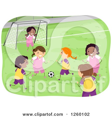 Clipart of Girls Playing Soccer - Royalty Free Vector Illustration by BNP Design Studio