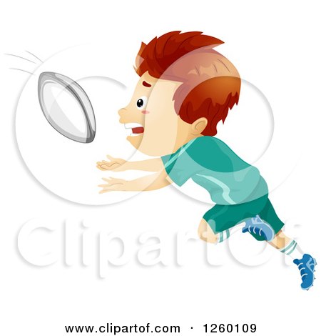 Clipart of a Caucasian Boy Catching a Rugby Football - Royalty Free Vector Illustration by BNP Design Studio
