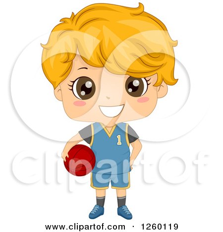Clipart of a Caucasian Boy Holding a Basketball - Royalty Free Vector Illustration by BNP Design Studio