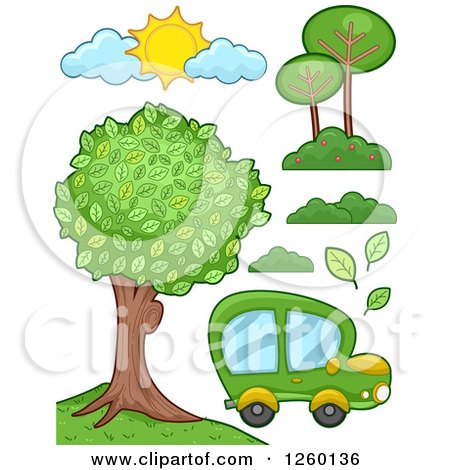 Clipart of a Tree and Green Energy Items - Royalty Free Vector Illustration by BNP Design Studio